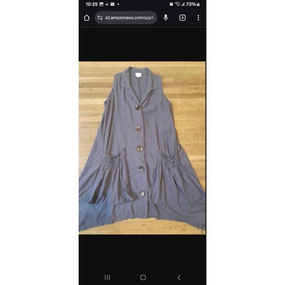 Forcynthia Size Small Boho Patch Pocket Handkerchief Hem Linen Blend Dress Blue - Picture 5 of 9